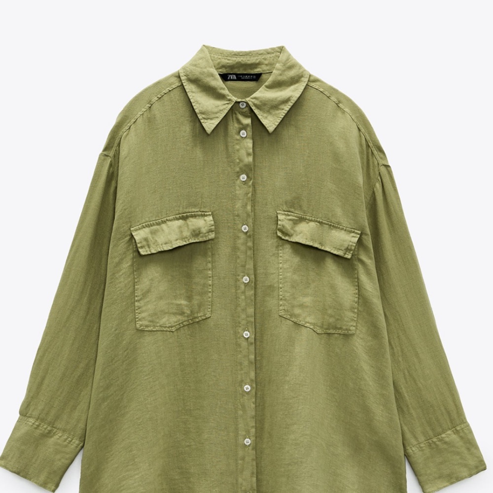 NWT ZARA 100% LINEN OVERSIZED GREEN SHIRT - Picture 12 of 14